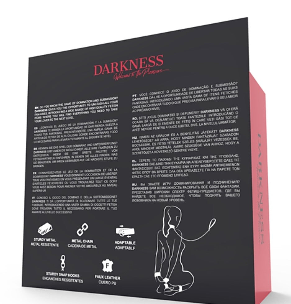 Conjunto Darkenes- Collar, esposas y tobilleras de cuero