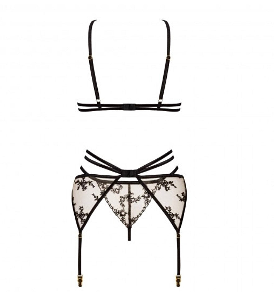 Conjunto Beauty Night Fashion Aisha de 3 Piezas - Tul Nude con Bordado Floral