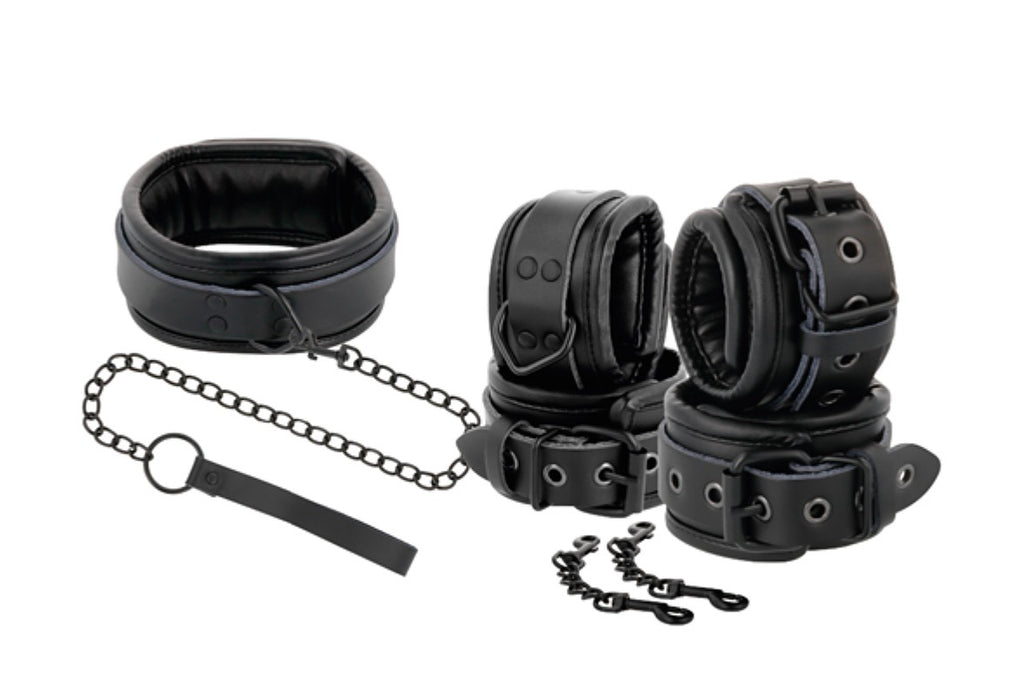 Conjunto Darkenes- Collar, esposas y tobilleras de cuero