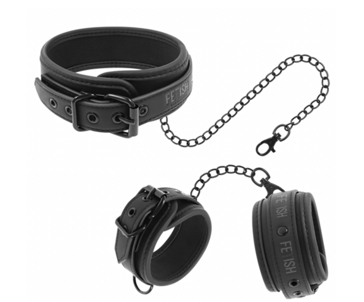 FETISH: Set esposas y collar de cuero vegano