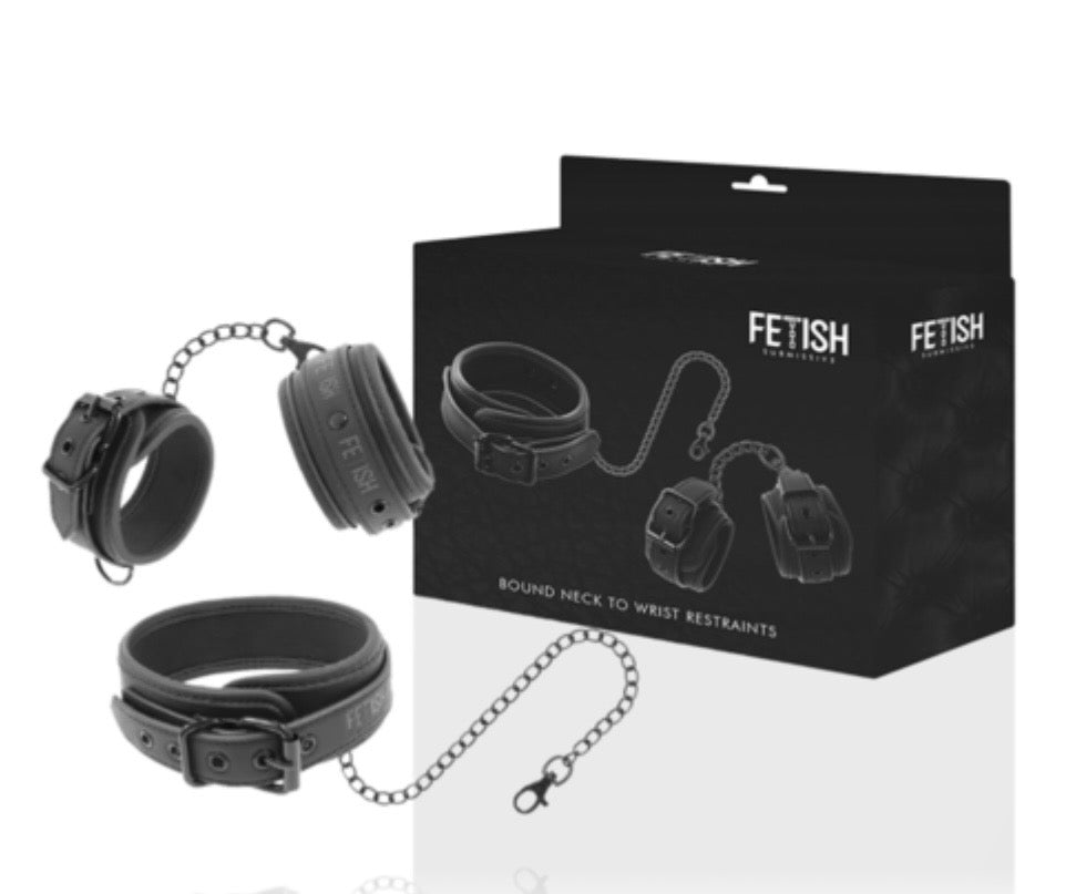 FETISH: Set esposas y collar de cuero vegano