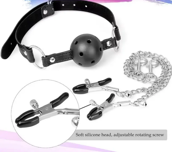 KINK - Mordaza bondage con clips pezones
