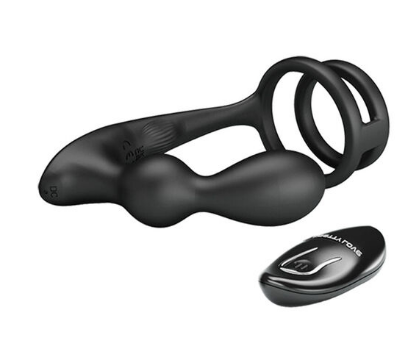 Anillo para el Pene con Plug Anal - 12 vibraciones