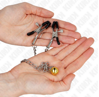 Pinza para Pezones Plateada con Cascabel Dorado 30cm - Alta Calidad