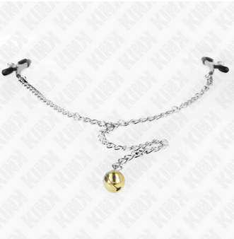 Pinza para Pezones Plateada con Cascabel Dorado 30cm - Alta Calidad