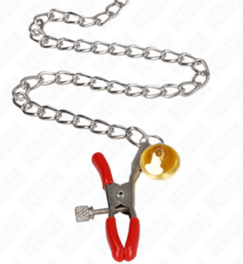 KINK - Pinzas para Pezones y Clítoris Rojas con Cascabel Dorado 30cm