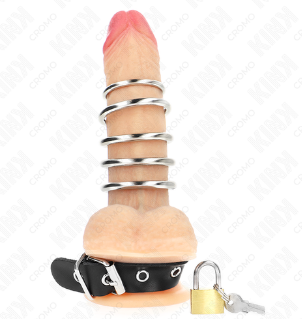KINK - Anillo Pene Cuero Correa Cerradura + 5 Anillos Metal