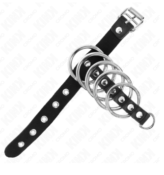 KINK - Anillo Pene Cuero Correa Cerradura + 5 Anillos Metal