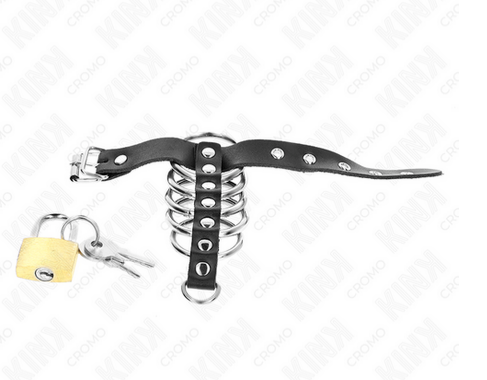 KINK - Anillo Pene Cuero Correa Cerradura + 5 Anillos Metal