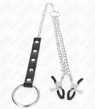 KINK - Anillo Pene Metal Ajustable con Cadena y Pinzas para Pezones