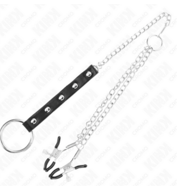 KINK - Anillo Pene Metal Ajustable con Cadena y Pinzas para Pezones