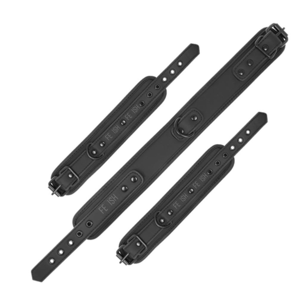 FETISH: Set esposas y collar de cuero vegano