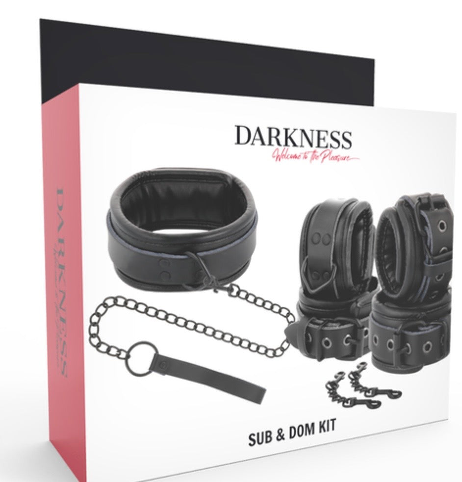 Conjunto Darkenes- Collar, esposas y tobilleras de cuero