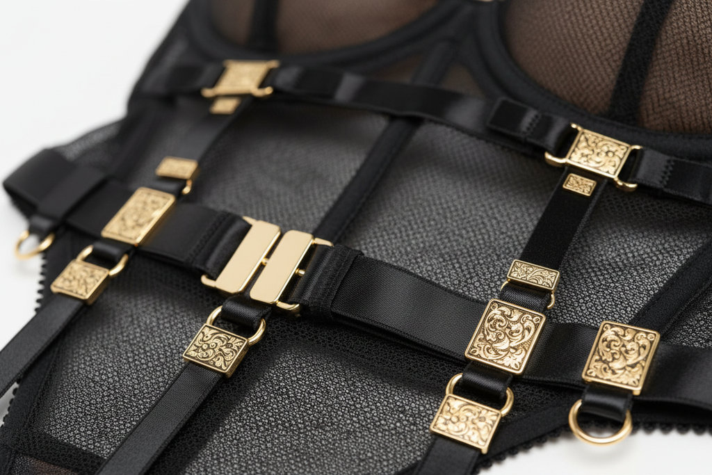 Detalle apliques dorados negro