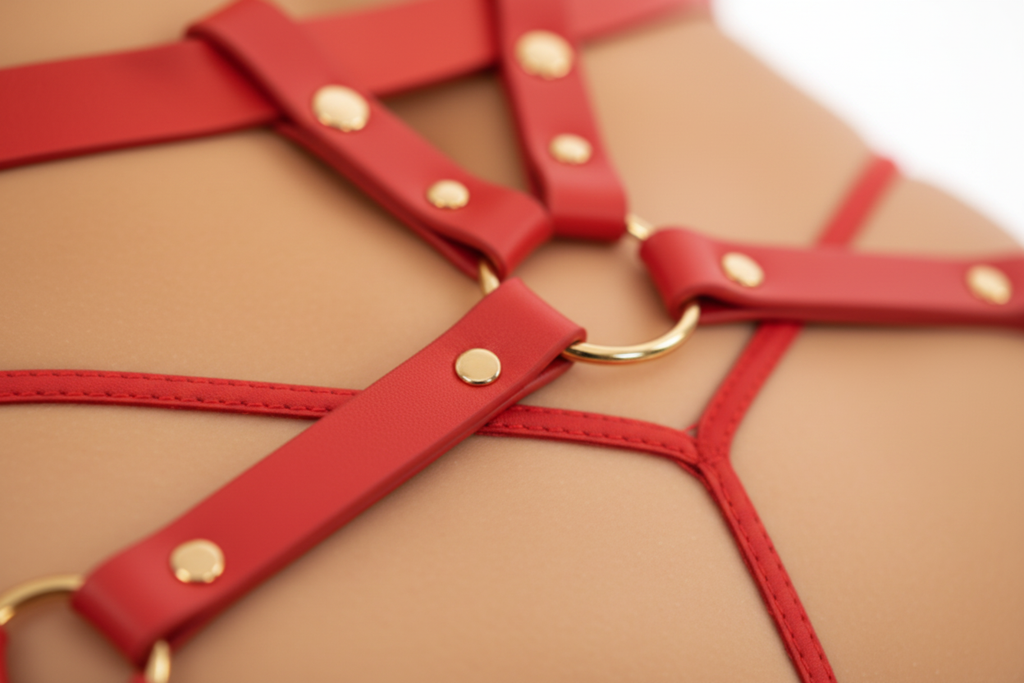 Detalle cuero vegano rojo