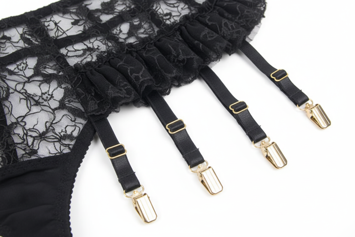 Detalle liguero negro con volantes