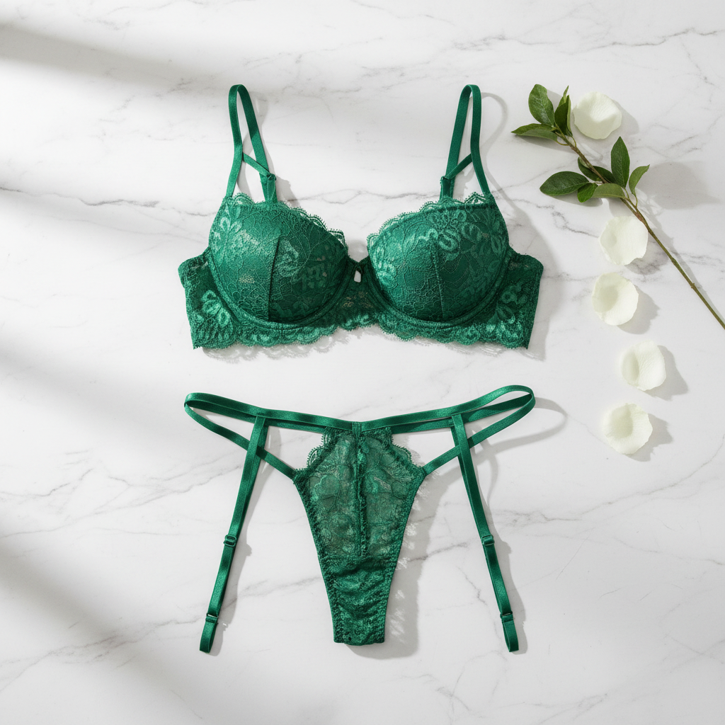 Flatlay conjunto Blooming Beauty verde