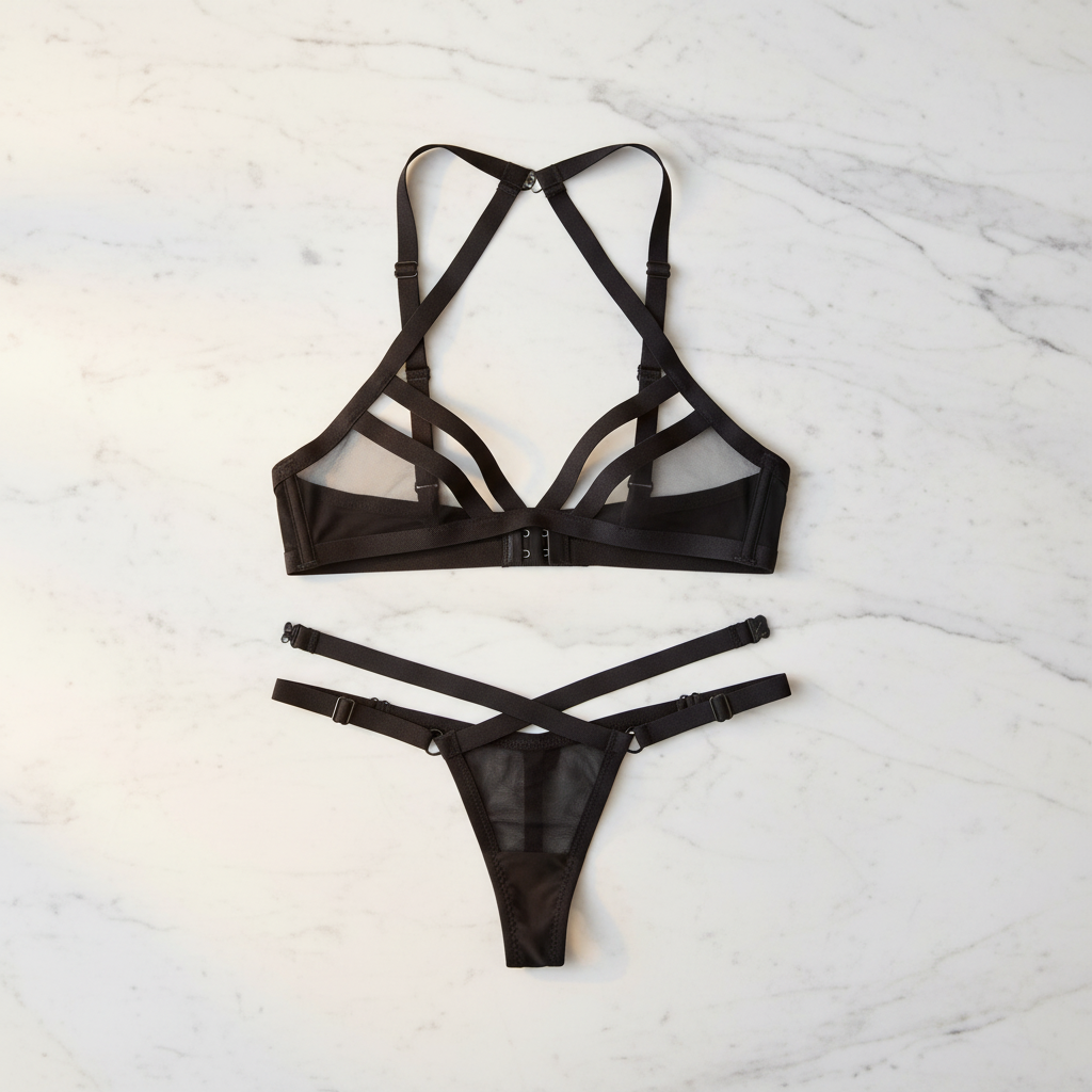 Flatlay conjunto de tiras negro