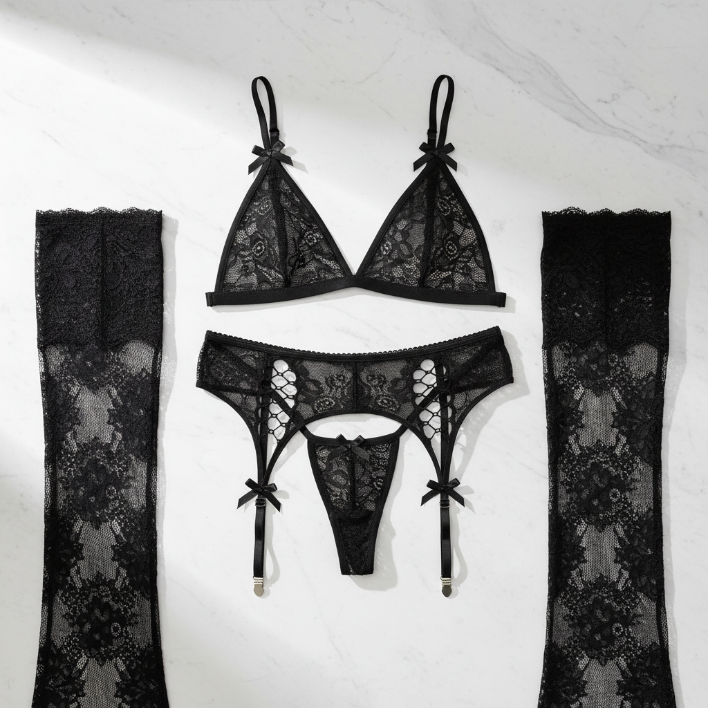 Flatlay conjunto negro mejorado