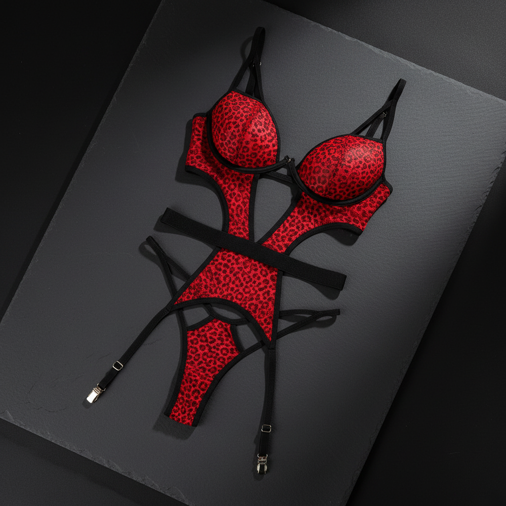 Flatlay fondo bonito body rojo liguero