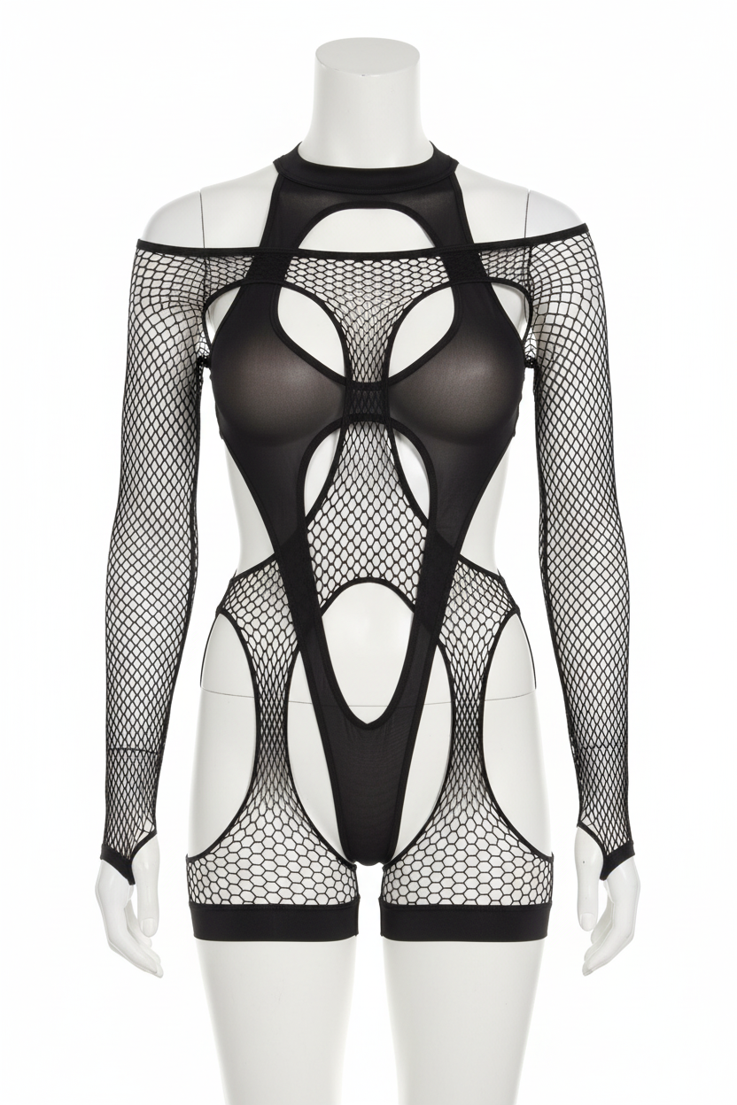 Maniquí frontal body fishnet negro