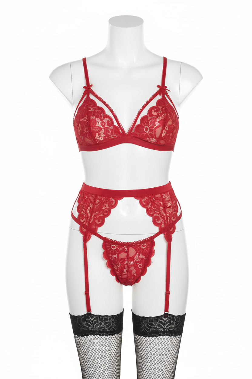 Maniquí frontal conjunto rojo completo