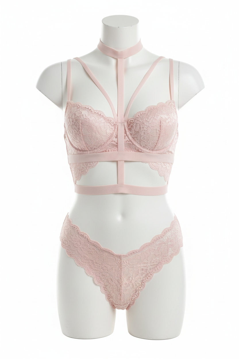 Maniquí frontal rosa con cuello