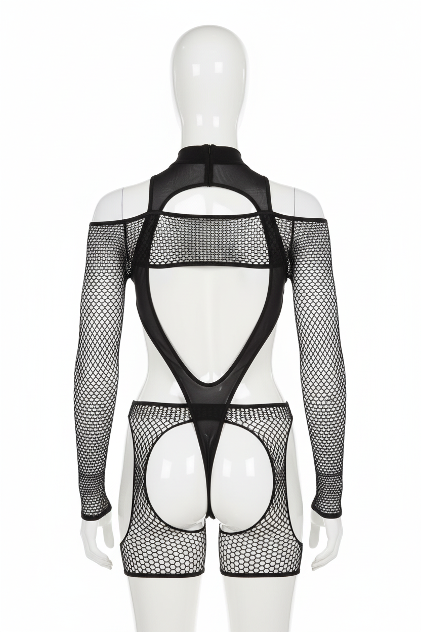 Maniquí trasera body fishnet negro