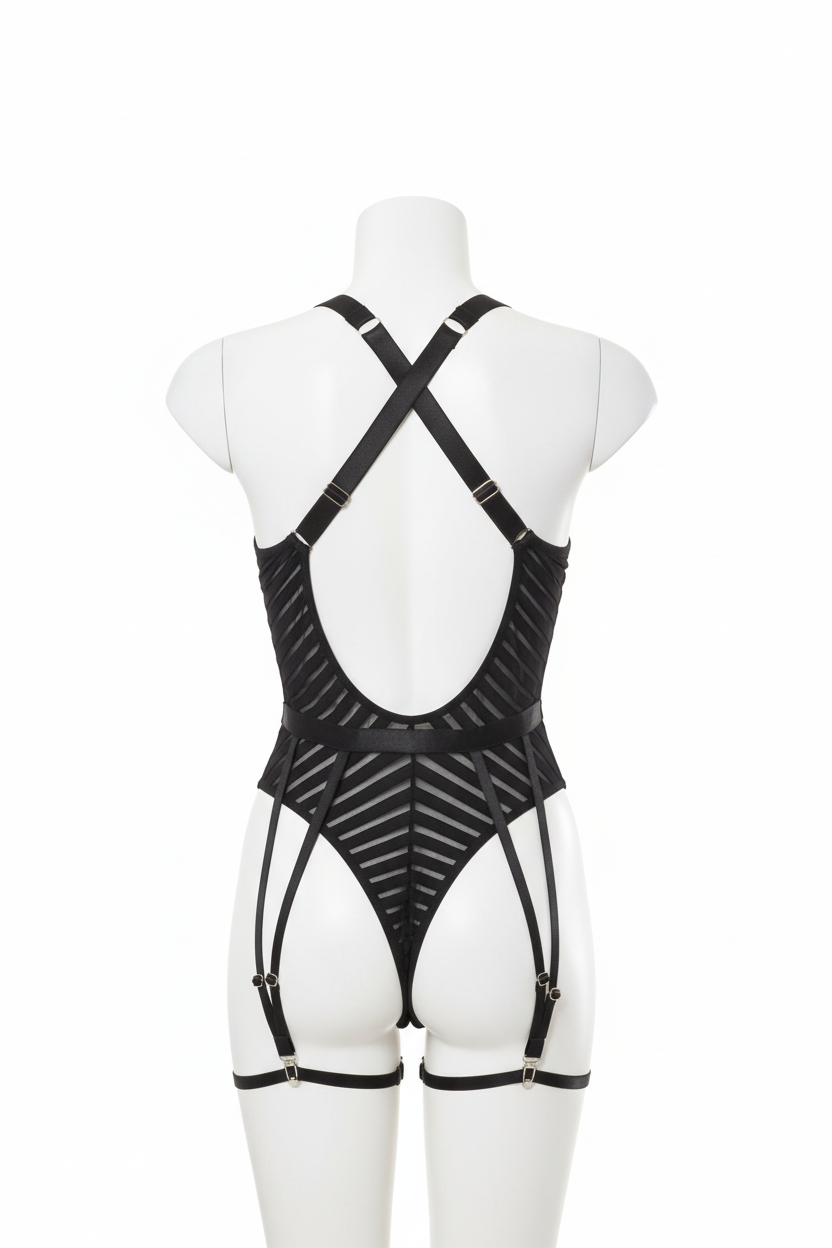 Maniquí trasera body negro liguero