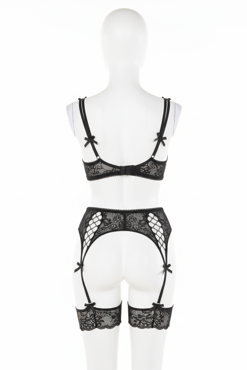 Maniquí trasera conjunto negro lazos